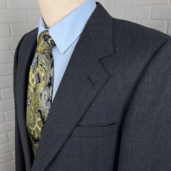 Evan Picone Blazer‎ Men 42R Gray Blue Stripe Classic Career Wool VTG USA 80s - Picture 1 of 16